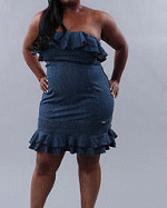 Baby Phat Plus Sizes Chambray Ruffle Tube Dress