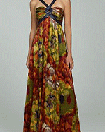House of Dereon Beaded Printed Silk Goddess Gown