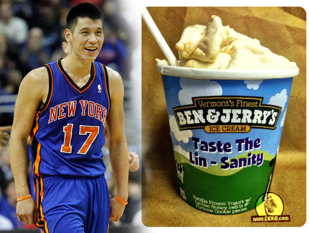 Jeremy Lin next to Ben & Jerry′s Lin-Sanity Ice Cream