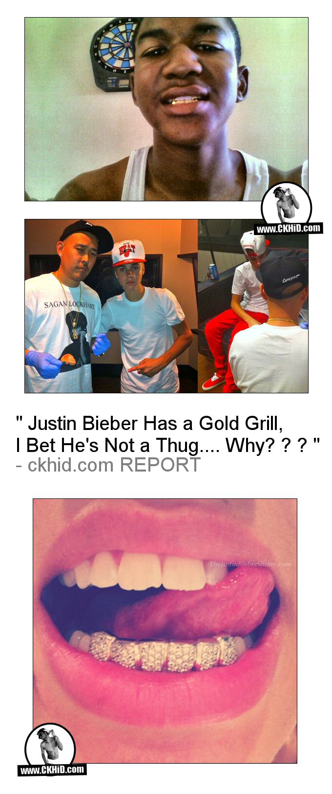 Trayvon Martin Gold Grill vs Justin Bieber Gold Grill .  Why is Only 1 a "Bad Boy" image?